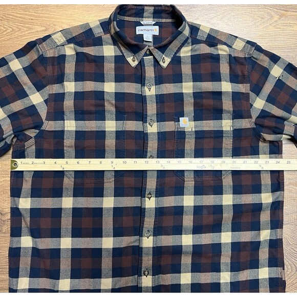 Carhartt Flannel Shirt Mens L Rugged Flex Hamilton Dark Khaki Plaid Relaxed Fit - Picture 5 of 10